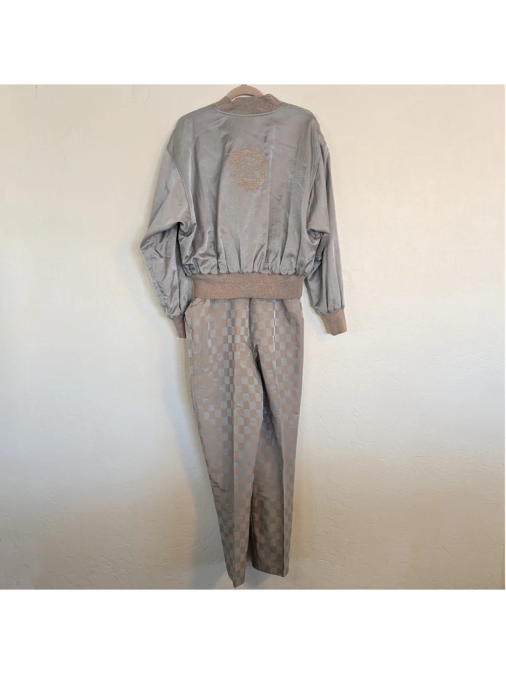VTG Blue Silver Rose Gold Bomber Jacket and Pants Set 80s Retro Sport Leisure